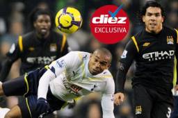 Wilson Palacios en uno de los grandes partidos en la Liga Premier vistiendo la camisa del Tottenham cuando enfrentó al Manchester City de Carlos Tévez.