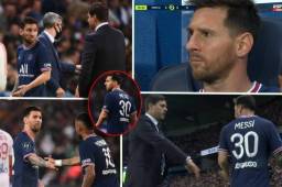 El PSG consiguió un triunfo agónico este domingo ante Lyon tras otro discreto partido del tridente explosivo en cancha. Lionel Messi fue sustituido y se enfadó con el entrenador Pochettino, a quien no saludó en su camino al banquillo. Estas son las imágenes que dejó el astro argentino.