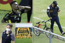 Te presentaremos algunas de las imágenes que destacaron en el Real España-Platense donde los aurinegros terminaron sufriendo sobre el final tras ir ganando 3-0 en buena parte del duelo, el agarrón terminó con 3-2 a favor de los sampedranos. Fotos: Neptalí Romero.