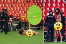 En el Granada-Manchester United se dio un momento insólito, un espontáneo desnudo entró al partido que se disputa a puerta vacía.