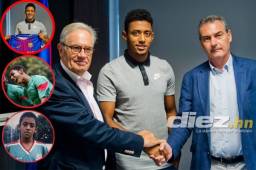 Anthony Lozano fue presentado por los directivos Silvio Elías y Josep Segura. Foto cortesía Barcelona.cat.