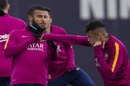 Rafinha y Neymar en el entranamiento del Barcelona.