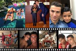 Cristiano Ronaldo le enseña todas las cosas que lo han llevado a triunfar a su hijo y el pequeño le imita hasta en la forma de celebrar los goles. Comparten gimnasio, piscina, escenarios y hasta la forma de peinarse. Fotos Instagram