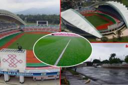 El estadio Nacional de San José luce en perfectas condiciones pese a las fuertes lluvias en la capital de Costa Rica.
