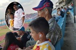 Don Leopoldo llegó al Olímpico con su hijo Edwin y el pequeño Edwincito para apoyar a su amado Olimpia contra Real de Minas.