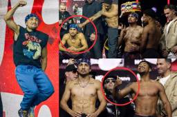 Polémica, burlas y hasta insultos se vivieron en el pesaje entre el boxeador hondureño Teófimo López y Shakur antes de su combate en Nueva York por el título superligero. FOTOS: Matchroomboxing y EFE