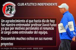 David 'Fúnez' no conquistó los mejores resultados con el Independiente.