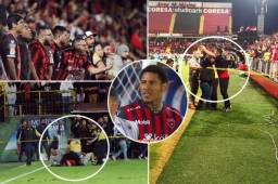 Tras el empate a dos ante el Cartaginés con gol in extremis del hondureño Henry Figueroa, varios aficionados se metieron a la cancha a reclamarle a los jugadores. FOTOS: Cortesía TD Más/La Nación