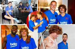 El vestuario del Barcelona le dio la bienvenida a Antoine Griezmann al equipo. El francés fue acogido por sus nuevos compañeros el día que fueron convocados para realizarse las pruebas médicas previo al inicio de la pretemporada. FOTOS: Barcelona.