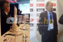 El entrenador del Olimpia, Carlos Restrepo, estuvo presente este miércoles en el sorteo de la Liga de Concacaf donde se medirán al Alajuelense. Fotos cortesía