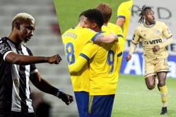 Los delanteros hondureños, Bryan Róchez, Choco Lozano y Alberth Elis, llevan tres goles cada uno con sus equipos en Europa. Fotos cortesía