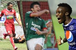 Los delanteros hondureños Rony Martínez, Juan Rodríguez y Rubilio Castillo, son los máximos anotadores del torneo Clausura de la Liga hondureña. Foto DIEZ