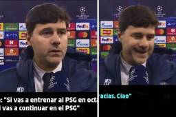La reacción de Mauricio Pochettino tras ser consultado sobre si dejará de ser el entrenador PSG para marcharse a dirigir al Manchester United.