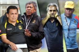 Los entrenadores, Nahúm Espinoza, Primi Maradiaga, Mario Zanabria y Hernán Medford, han sido parte del abanico de técnicos que ha tenido Real España.