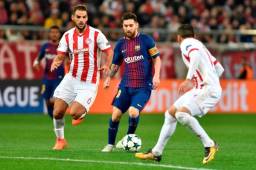 Lionel Messi no pudo batir la portería del Olympiacos. FOTOS: AFP