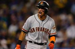 Así celebró Mauricio Dubón su segundo home run en las Grandes Ligas con los Giants de San Francisco. FOTO: Twitter de los Gigantes.
