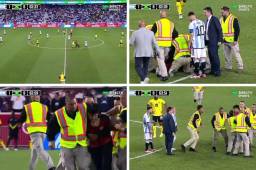 ¿Lo logró? Aficionado invade la cancha para abrazar al astro argentino Lionel Messi en el partido entre Argentina y Jamaica