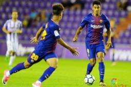 El delantero hondureño Choco Lozano inició de suplente el partido con el Barcelona B que se enfrenta al Rayo Vallecano. Foto cortesía La Liga 123