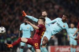 El lateral derecho del Barcelona, Nelson Semedo, fue desbordado por los jugadores romanos y fue uno de los más criticados. Foto AFP