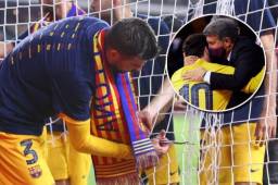 Piqué cortó las redes de las porterías del Estadio La Cortuja y se pronunció sobre el futuro de Messi.