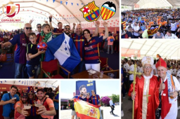 Barcelona y Valencia se miden está tarde por la final de la Copa del Rey y los aficionados de ambos equipo llegaron a la ciudad de Sevilla para poner un gran ambiente. Aquí las mejores imágenes.