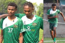 Georgie Welcome y Georgie Welcome Jr entrenando en el Oro Verde de Santa Rita, Yoro de la Liga de Ascenso.FOTO: Mauricio Ayala.