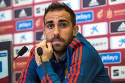 Paco Alcácer durante la conferencia de prensa de la selección de España.