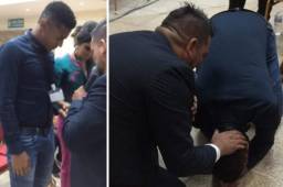 Momento en que el pastor ora por Lozano y el jugador segundos después rompió en llanto.