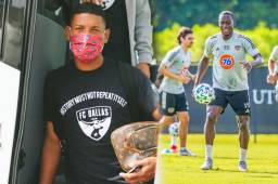 El hondureño Bryan Acosta cuando llegaba a Orlando, Florida con su tapabocas. Mientras Maynor Figueroa se sigue preparando en Houston para llegar a la Florida.