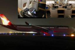 El Airbus A330-300 de Qantas llegó ayer en horas de la noche y será el que lleve de regreso a casa a los futbolistas australianos, luego del empate 0-0 ante Honduras en San Pedro Sula. Fotos: Cortesía Nelson Mejía.