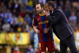 Andrés Iniesta y Pep Guardiola cuando coincidieron en el Barcelona.