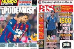 En las portadas de hoy Barcelona y Real Madrid se preparan para la vuelta de los cuartos de final de la Champions League, el conjunto culé busca remontar de nuevo y los merengues a liquidar la serie contra el Bayern Munnich.