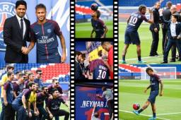 El brasileño Neymar en su presentación con el PSG donde fue la gran atracción y los aficionados parisinos se desbordaron de emoción.