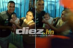 La pequeña Ashley de dos meses de nacida posando junto a su madre Yariela Rodríguez y el portero tico del Real Madrid Keylor Navas. Foto DIEZ