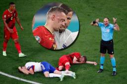 Timothy Castagne se llevó la peor parte en un duelo ante el ruso Daler Kuziáyev cuando intenteba frenar una contra.