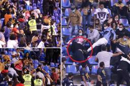 Momentos de tensión se vivieron en las gradas del Estadio Cuauhtémoc cuando se armó la riña entre los aficionados. Una mujer salió agredida por un hombre.
