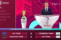 Momentos cuando se hacía oficial el sorteo de FIFA para conocer los repechajes a la Copa del Mundo de Qatar 2022. Foto cortesía FIFA