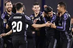 Los jugadores del Real Madrid celebran el triunfo sobre el Leganés que los mantiene en la punta del campeonato. Foto AFP