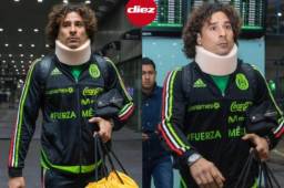 Ochoa llegó a México con un collarín después de su lesión. // Fotos cortesía diario Récord.