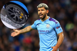 Kun Agüero se trasladaba para el entrenamiento del Manchester City y su neumático se pinchó en la nieve, situación que le causó mucha molestia.
