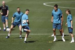 Parte de la plantilla del Real Madrid en el entrenamiento de esta tarde.