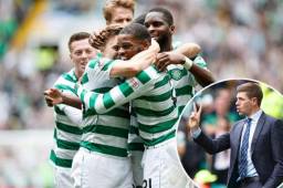 Olivier Ntcham es felicitado por su anotación, que sirvió para vencer al cuadro de Gerrard.