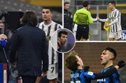 Cristiano salió molesto con Pirlo tras el partido de la Coppa Italia ante Inter de Milán. Lautaro Martínez dedicó su gol. FOTOS: AFP.