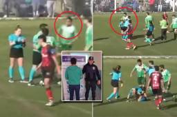 La árbitra Dalma Cortadi recibió un tremendo golpe por la espalda del futbolista Cristian Tirone.