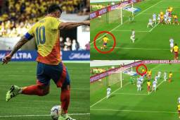 James Rodríguez puso un pase como ‘con la mano’ en el gol de Mosquera con el que Colombia está derrotando a Argentina.