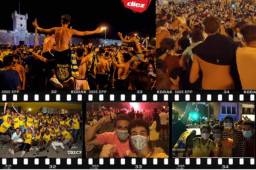Las calles de Cádiz fueron invadidas por centenares de aficionados que saltaron las medidas de seguridad por Covid-19 para festejar la clasificación del equipo a la Primera División de España.