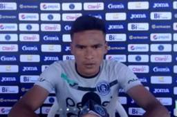 El centrocampista de Motagua Juan Delgado durante la conferencia de prensa de este viernes.
