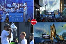 Te dejamos las imágenes de cómo festejó este lunes el Manchester City luego de conquistar todos los torneos posibles en Inglaterra.