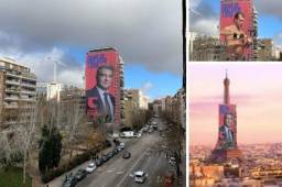 Un gesto provocador de Joan Laporta, candidato a la presidencia del FC Barcelona, contra el Real Madrid. Colgó un cartel publicitario frente al Bernabéu.