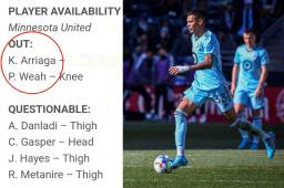 El hondureño Kervin Arriaga se lesiona tras su buen debut y es baja con el Minnesota United en la MLS